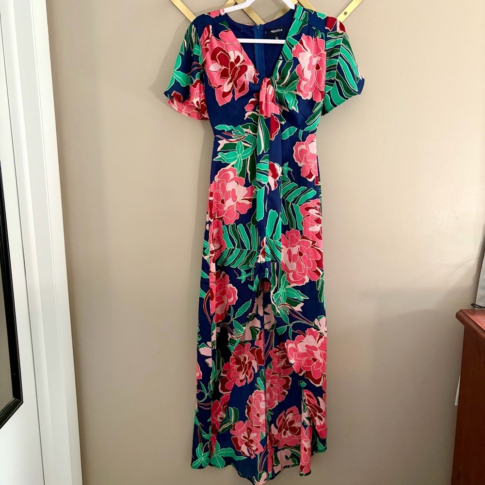 4SI3NNA Floral High-Low Knot Front Maxi Dress S